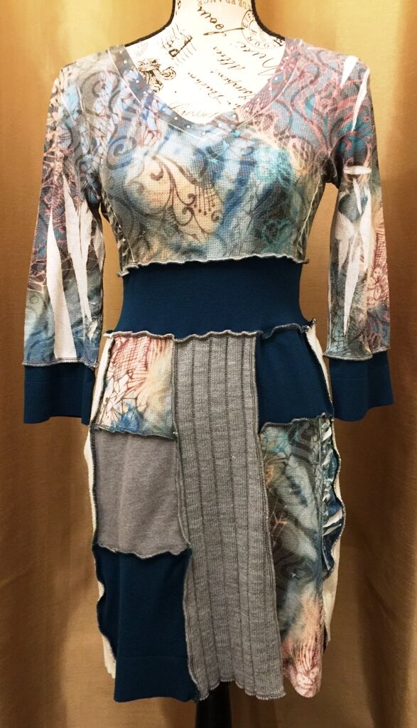 Upcycled Teal & Cream Dress