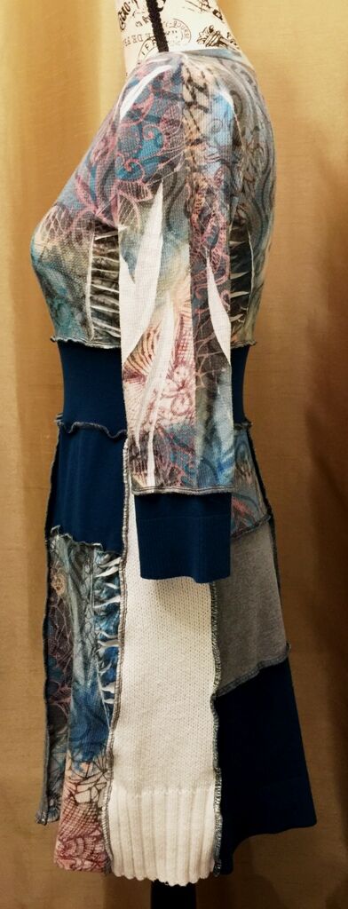 Upcycled Teal & Cream Dress - Image 5