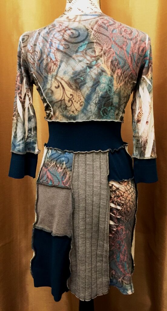 Upcycled Teal & Cream Dress - Image 4