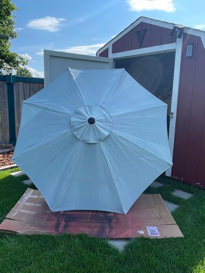 can you paint patio umbrella Let's Spray Paint the Deck Umbrella Fabric!