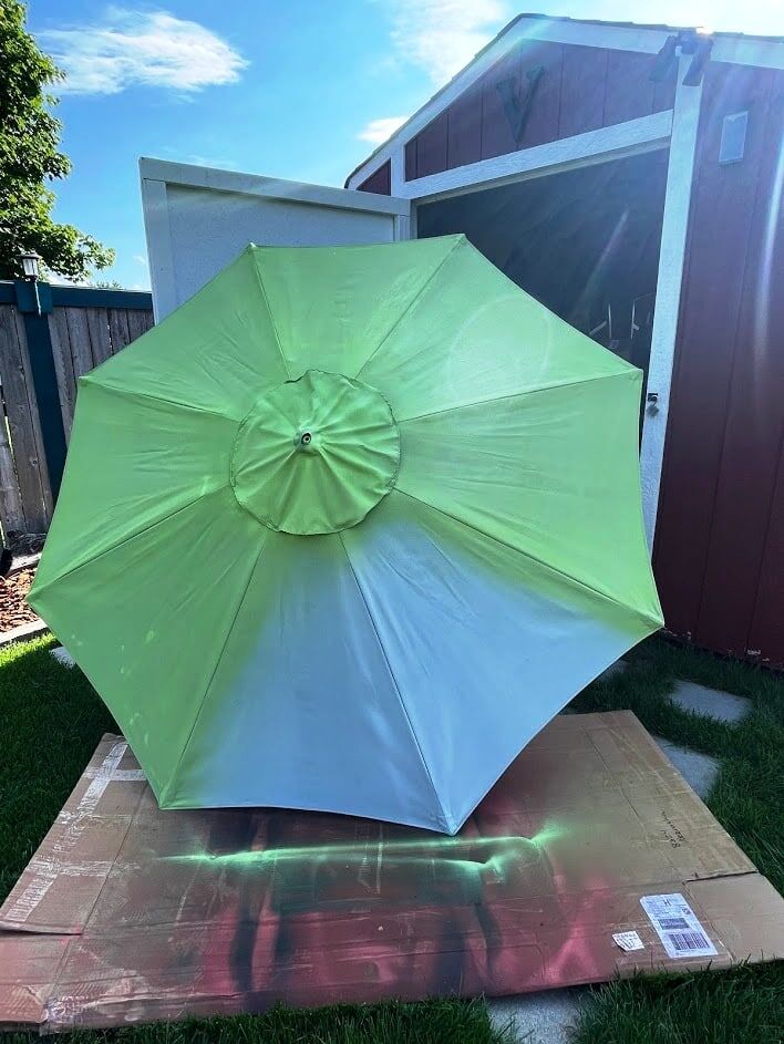can i paint patio umbrella pole Let's Spray Paint the Deck Umbrella Fabric!
